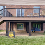 pvc decking composite railing drink rail wrapped posts beams burnt hickory stain 15